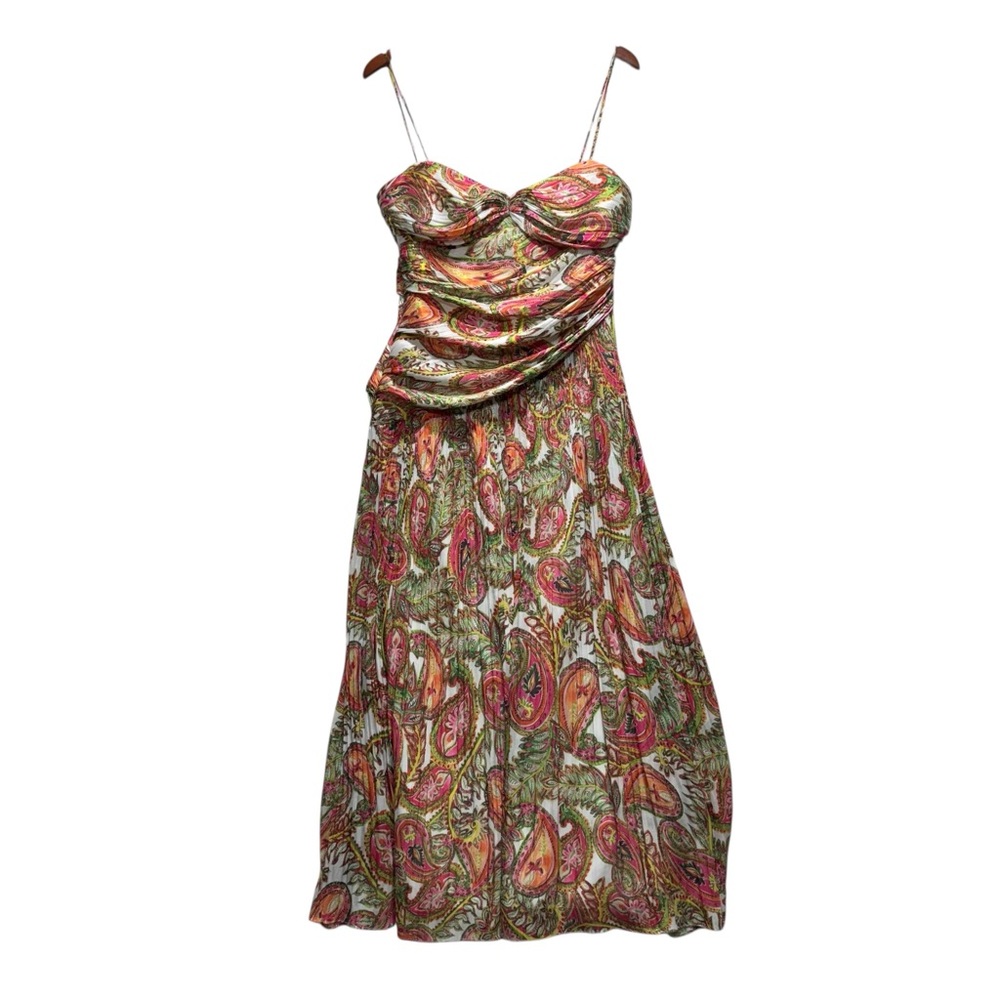 Badgley Mischka Elegant Paisley Print Ruched Maxi Designer Dress Size 6 - Picture 2 of 10